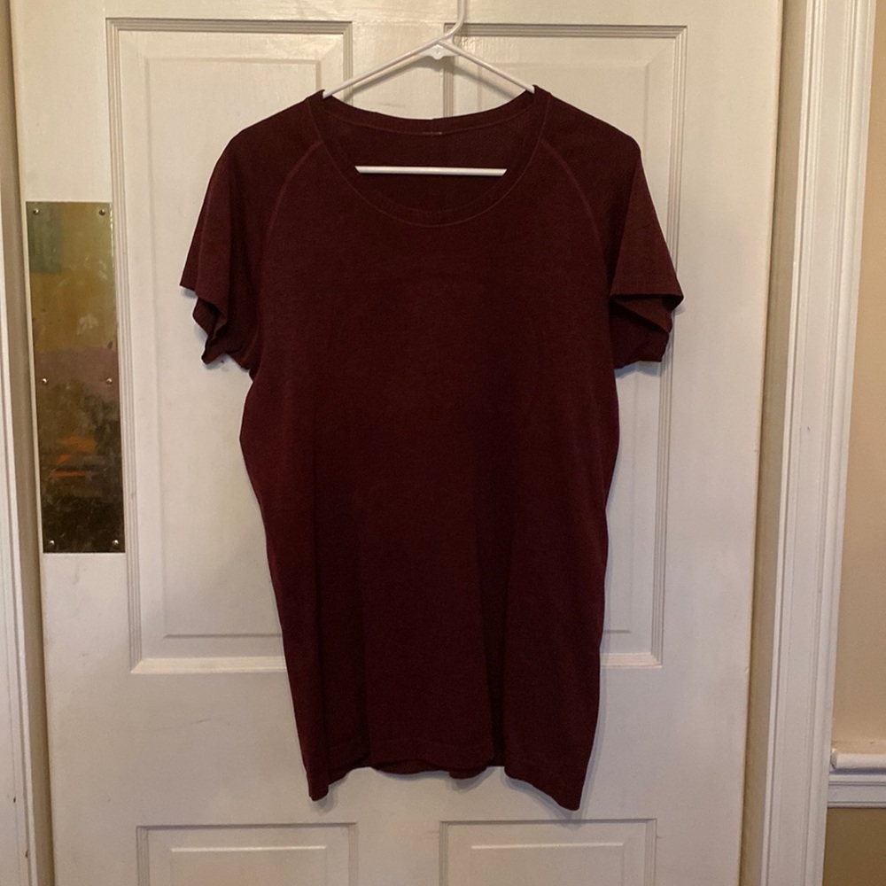 Large dark maroon shirt from Lululemon.